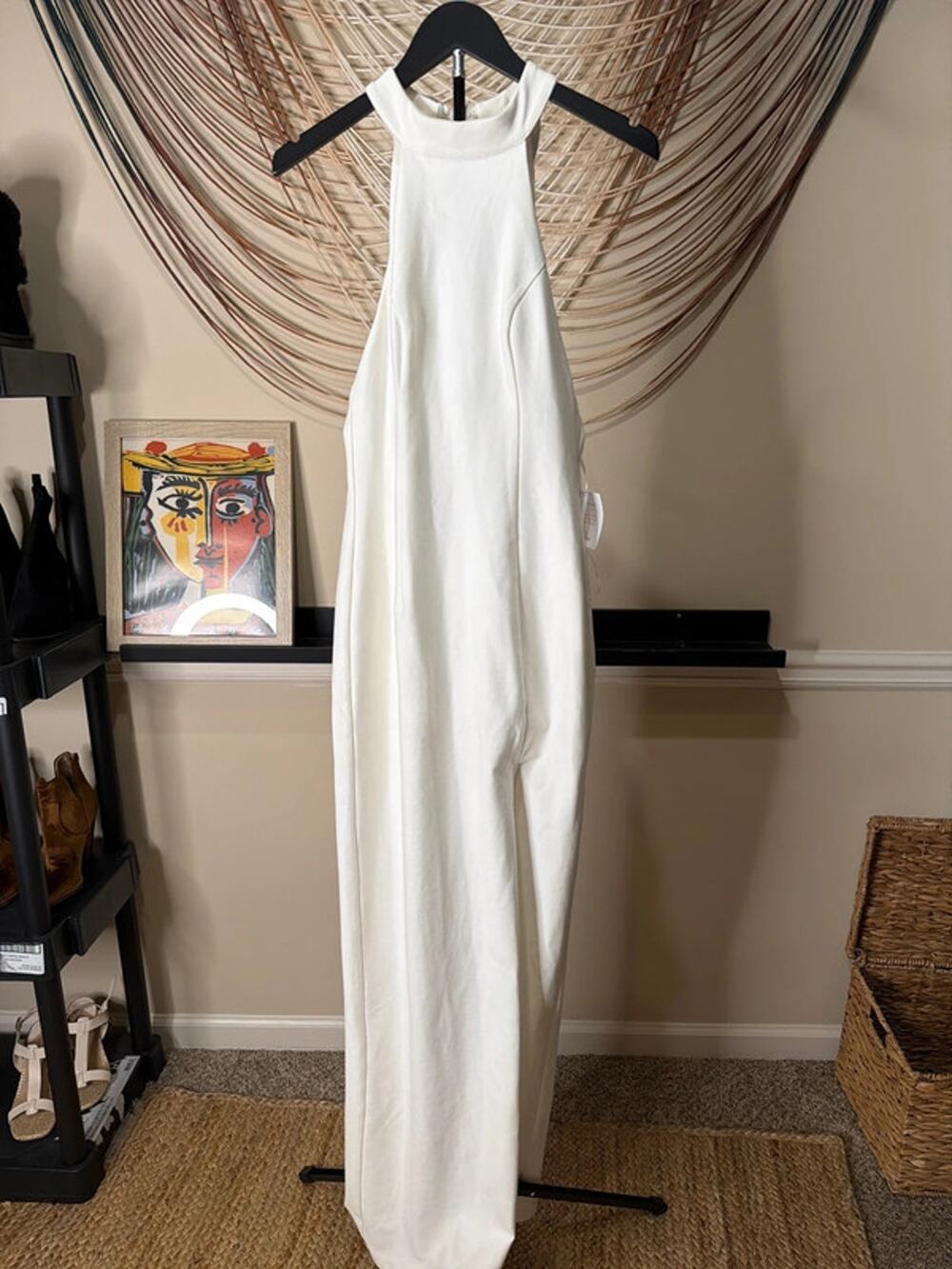 Lulu’s NWT white halter, maxi dress slit bow neck M 2867
